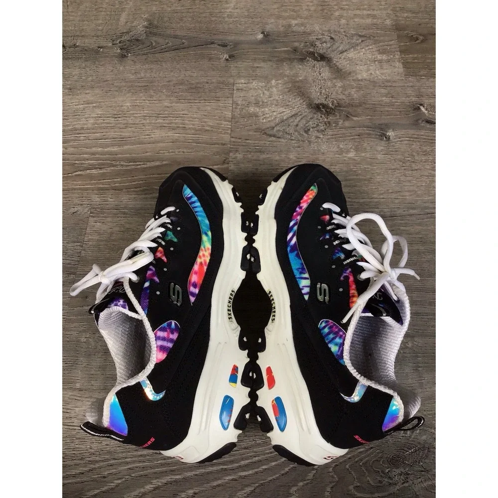 Skechers D'Lites Shoes Womens Size 11 Black Multi Tie-Dye Memory Foam SN 149015